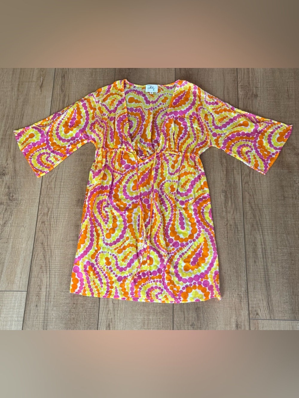 Milly New York Pink Orange Yellow Abstract Dot Print Cotton Tunic Cover Up Dress